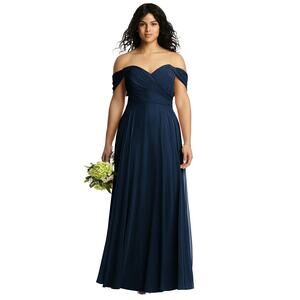 DESSY COLLECTION NEW $284 Off-The-Shoulder Draped Chiffon Maxi Dress 2970 Size 8